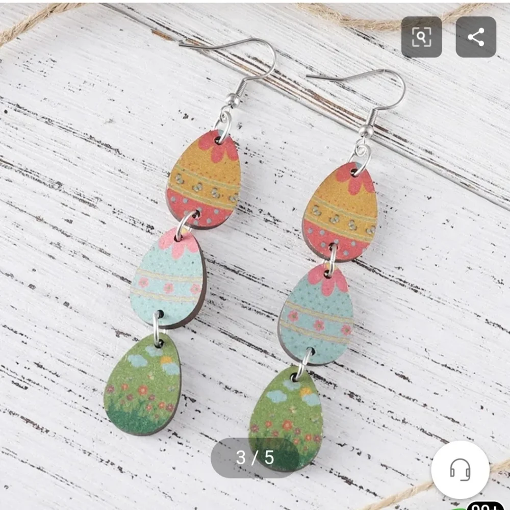 Easter Eggs Earrings Wood 3 Tiers Of Eggs - Picture 10 of 13